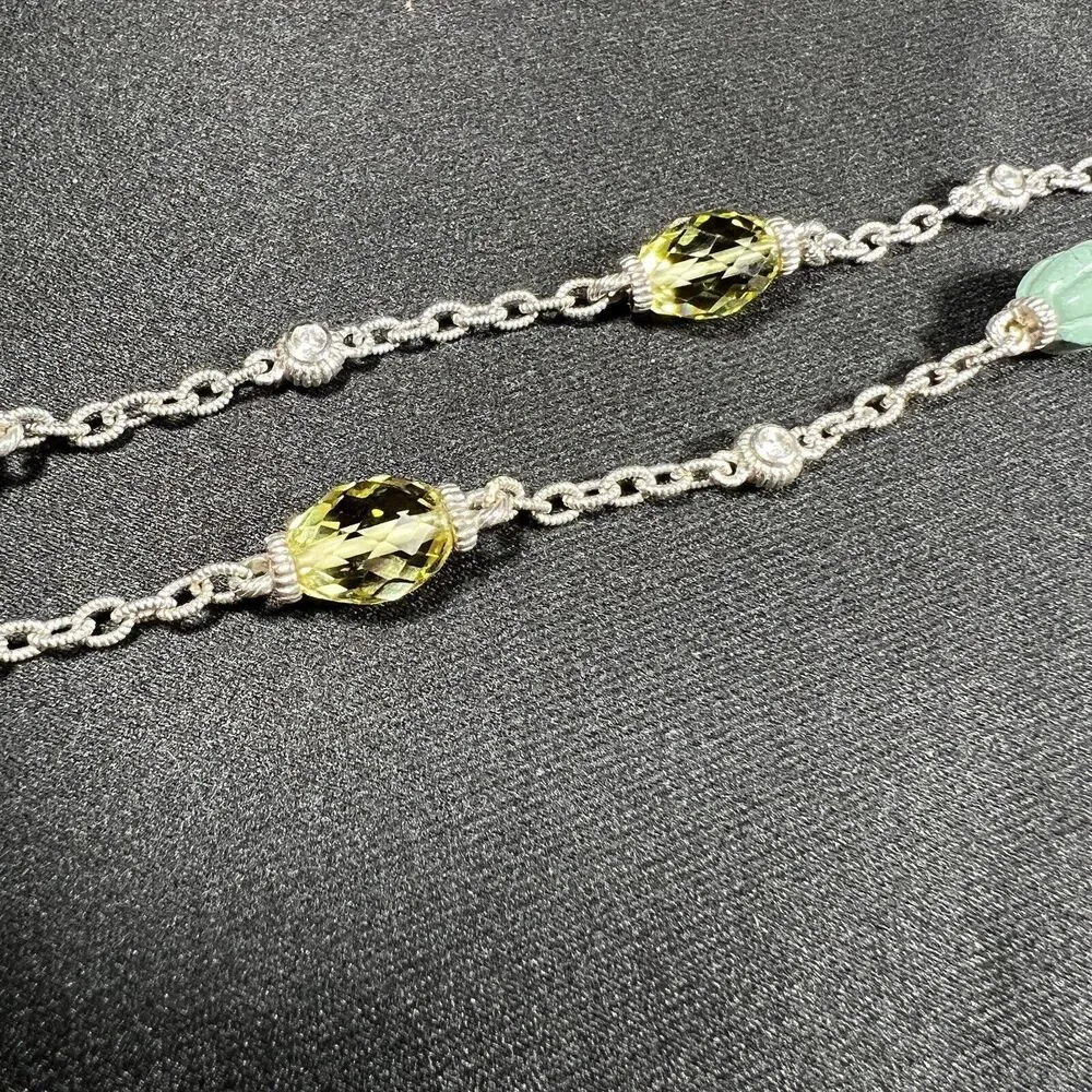Judith Ripka Sterling Silver Green Turquoise & Lemon Quartz Station Necklace 36